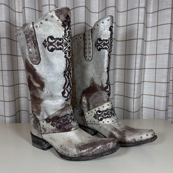 Old Gringo Women's Krusts 13" Silver and Chocolate Studded Leather Boots - Picture 1 of 12